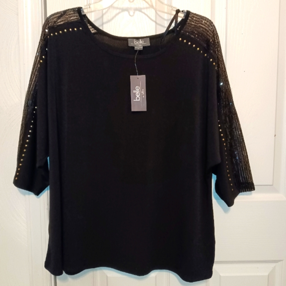 Black Top with Sequin Sleeves